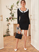 Contrast Panel Eyelet Embroidery Bodycon Dress