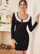 Contrast Panel Eyelet Embroidery Bodycon Dress