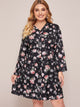 Plus V-neck Floral Print Shirt Dress