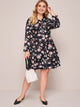 Plus V-neck Floral Print Shirt Dress