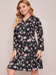 Plus V-neck Floral Print Shirt Dress