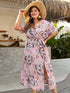 Plus Floral Print Split Thigh Belted A-line Dress