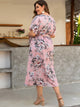 Plus Floral Print Split Thigh Belted A-line Dress