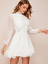 Guipure Lace Trim Swiss Dot Overlay Dress