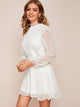 Guipure Lace Trim Swiss Dot Overlay Dress