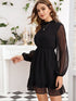 Solid Mock Neck Chiffon Dress