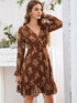 Plants Print Surplice Front Chiffon Dress