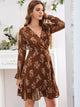 Plants Print Surplice Front Chiffon Dress