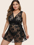 Plus Floral Lace Tie Waist Dress & Thong