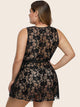 Plus Floral Lace Tie Waist Dress & Thong