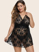 Plus Floral Lace Tie Waist Dress & Thong