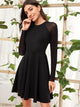 Raglan Sleeve Contrast Mesh Flared Dress
