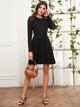 Raglan Sleeve Contrast Mesh Flared Dress