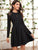 Raglan Sleeve Contrast Mesh Flared Dress