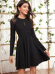 Raglan Sleeve Contrast Mesh Flared Dress