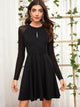 Raglan Sleeve Contrast Mesh Flared Dress