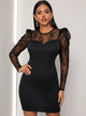 Contrast Mesh Keyhole Back Bodycon Dress