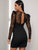 Contrast Mesh Keyhole Back Bodycon Dress