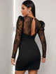 Contrast Mesh Keyhole Back Bodycon Dress
