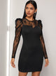 Contrast Mesh Keyhole Back Bodycon Dress
