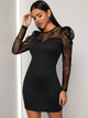 Contrast Mesh Keyhole Back Bodycon Dress