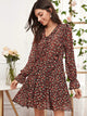 Ditsy Floral Print Knot Front Ruffle Trim Dress
