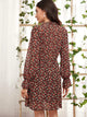 Ditsy Floral Print Knot Front Ruffle Trim Dress