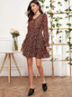 Ditsy Floral Print Knot Front Ruffle Trim Dress