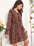 Ditsy Floral Print Knot Front Ruffle Trim Dress