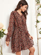 Ditsy Floral Print Knot Front Ruffle Trim Dress