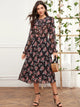 Knot Front Floral Print Ruffle Trim Dress