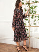 Knot Front Floral Print Ruffle Trim Dress