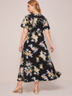 Plus Floral Print Split Thigh Belted A-line Dress
