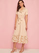 Lapel Collar Contrast Ruffle Hem Shirt Dress