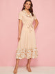 Lapel Collar Contrast Ruffle Hem Shirt Dress