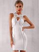 Adyce Contrast Tape Criss Cross Bandage Bodycon Dress