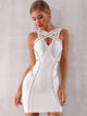 Adyce Contrast Tape Criss Cross Bandage Bodycon Dress