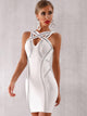 Adyce Contrast Tape Criss Cross Bandage Bodycon Dress