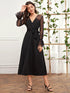 Belted Contrast Mesh Flounce Sleeve Dress