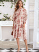 Tie Neck Floral Print Chiffon Overlay Dress