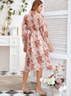 Tie Neck Floral Print Chiffon Overlay Dress