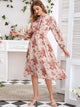Tie Neck Floral Print Chiffon Overlay Dress