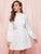 SBetro Embroidered Mesh Insert Lantern Sleeve Shirt Dress