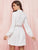 SBetro Embroidered Mesh Insert Lantern Sleeve Shirt Dress