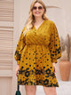 Plus Surplice Neck Floral Print Dress
