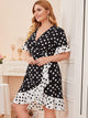 Plus Heart Print Ruffle Wrap A-line Dress