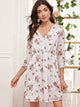 V-neck Floral Print A-line Dress