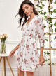 V-neck Floral Print A-line Dress