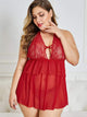 Plus Contrast Lace Mesh Halter Dress With Thong