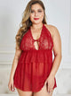 Plus Contrast Lace Mesh Halter Dress With Thong